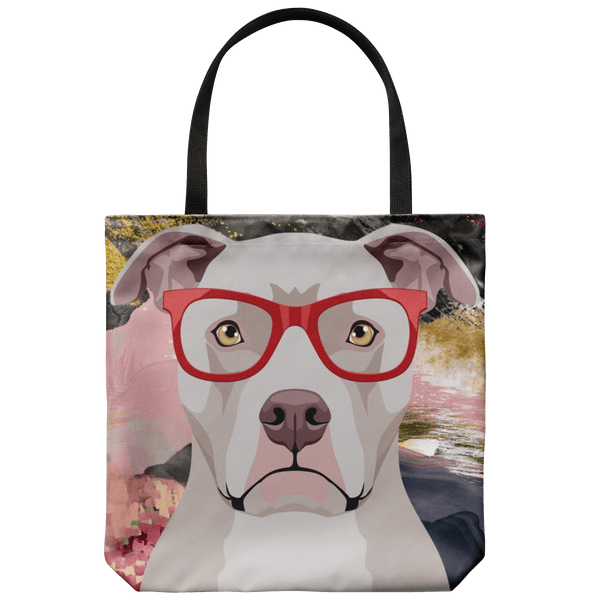 COOL HIPSTER PIT BULL CANVAS TOTE - NEW BIGGER SIZE