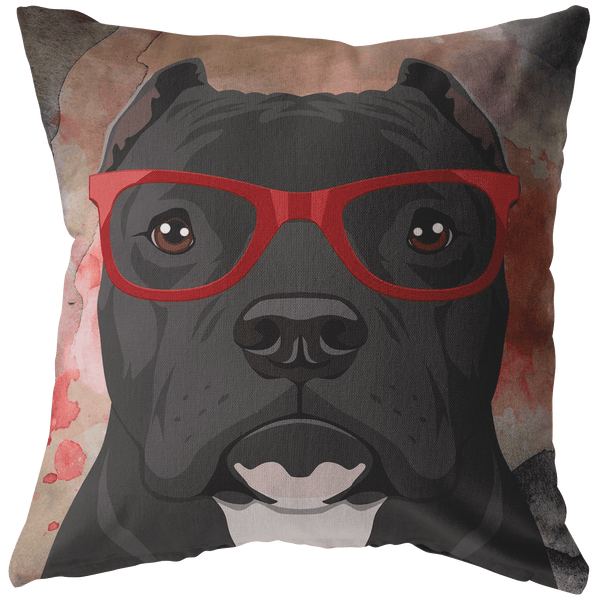 FREE SHIPPING: COOL CROPPED EAR HIPSTER PIT BULL THROW PILLOWS - 4 SIZES TO CHOOSE FROM IN STUFFED & SEWN, OR ZIP COVER ONLY, OR ZIP COVER & INSERT