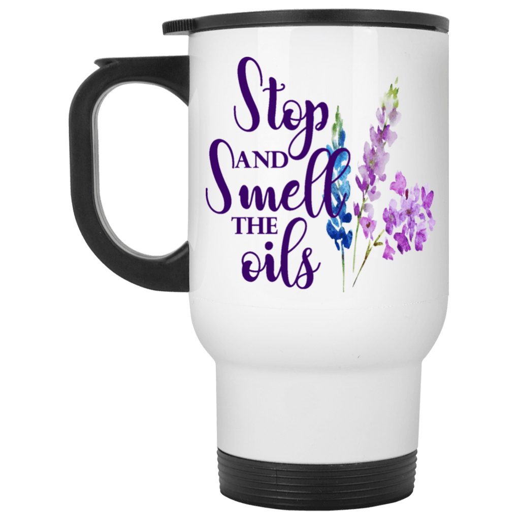 SMELL THE OILS White Stainless Steel Travel Mug - 14 oz.