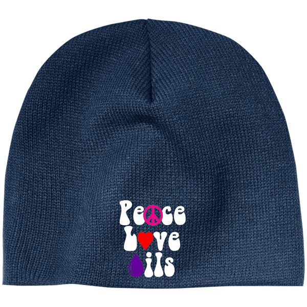 EMBROIDERED PEACE LOVE OILS 100% Acrylic Beanie