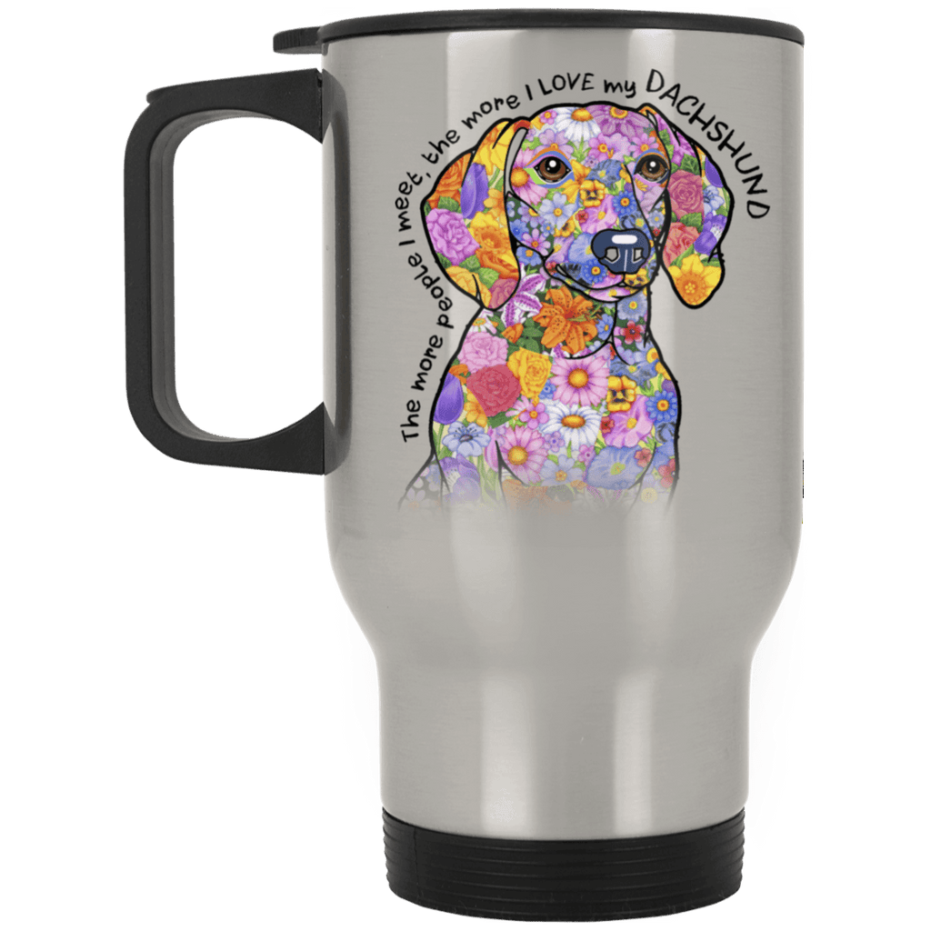 LOVE MY DACHSHUND Silver Stainless Steel Travel Mug - 14 oz.