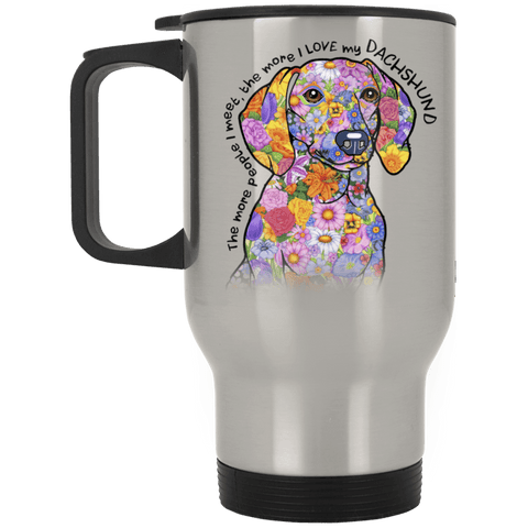LOVE MY DACHSHUND Silver Stainless Steel Travel Mug - 14 oz.
