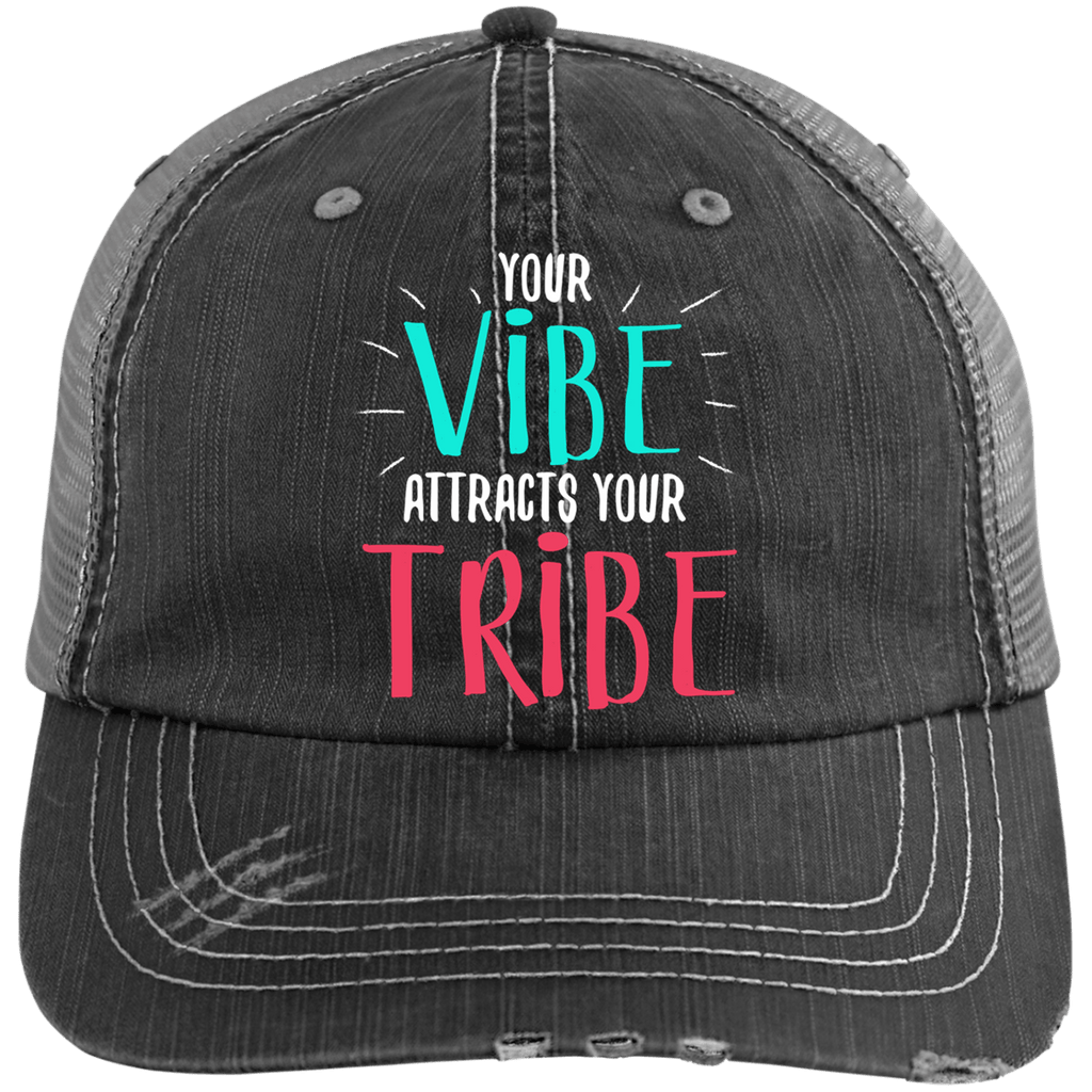 EMBROIDERED VIBE Distressed Unstructured Trucker Cap