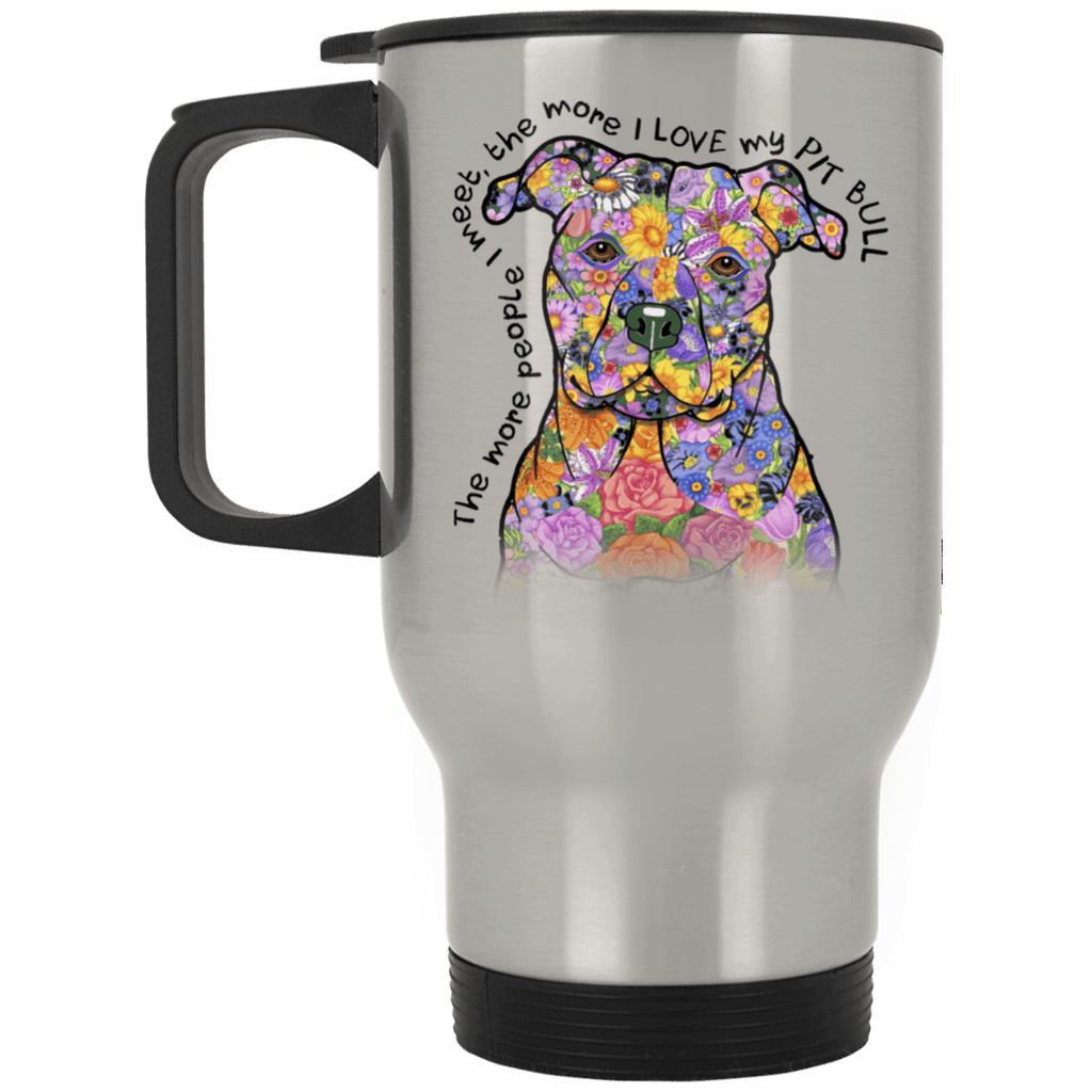 LOVE MY PIT BULL Silver Stainless Steel Travel Mug - 14 oz.