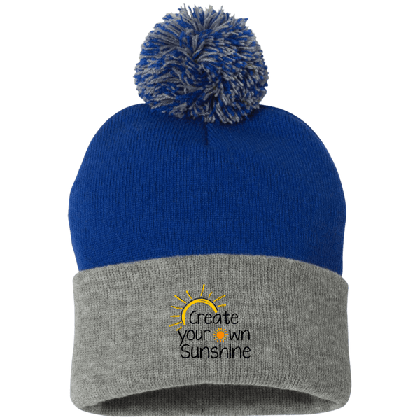 EMBROIDERED SUNSHINE Sportsman Pom Pom Knit Cap