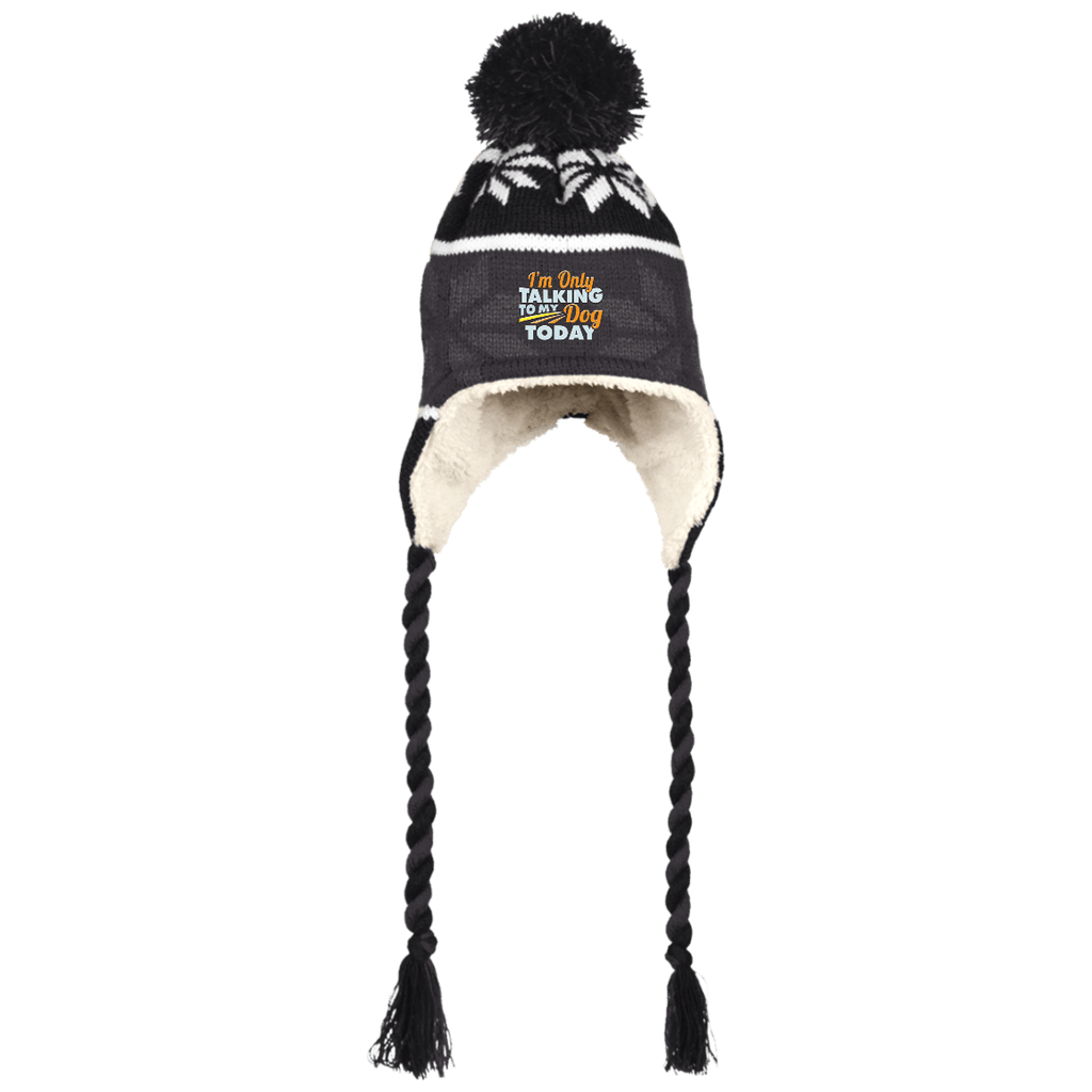 TALKING TO DOG Holloway Hat with Ear Flaps and Braids - EMBROIDERED Design