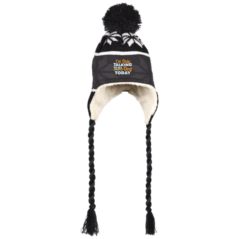 TALKING TO DOG Holloway Hat with Ear Flaps and Braids - EMBROIDERED Design