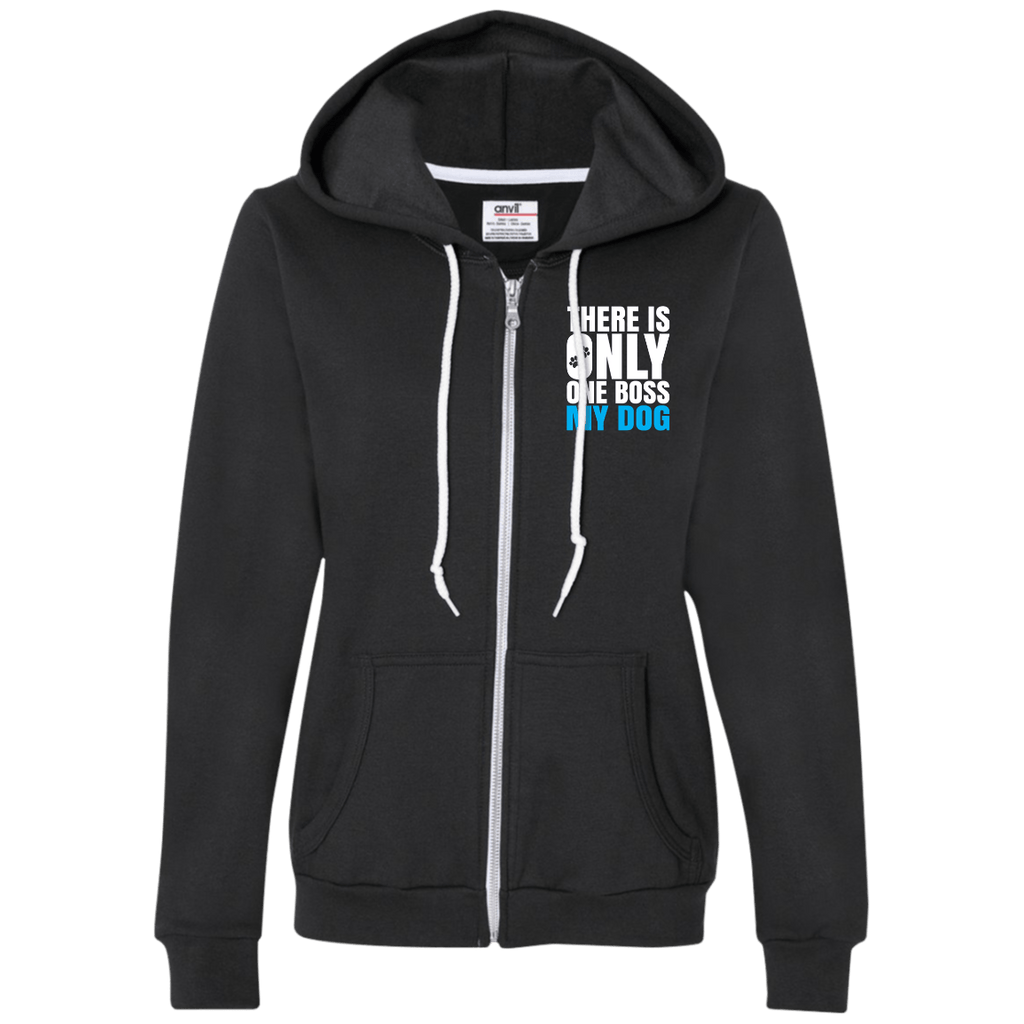 DOG IS BOSS Ladies Full-Zip Hooded Fleece - EMBROIDERED Design