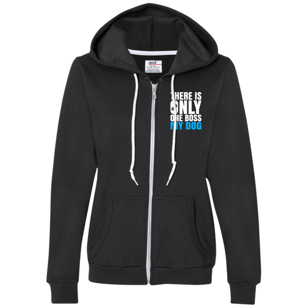 DOG IS BOSS Ladies Full-Zip Hooded Fleece - EMBROIDERED Design
