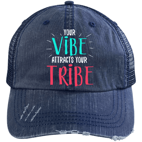 EMBROIDERED VIBE Distressed Unstructured Trucker Cap