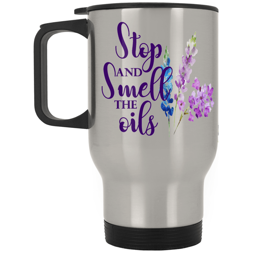 SMELL THE OILS Silver Stainless Travel Mug - 14 oz.