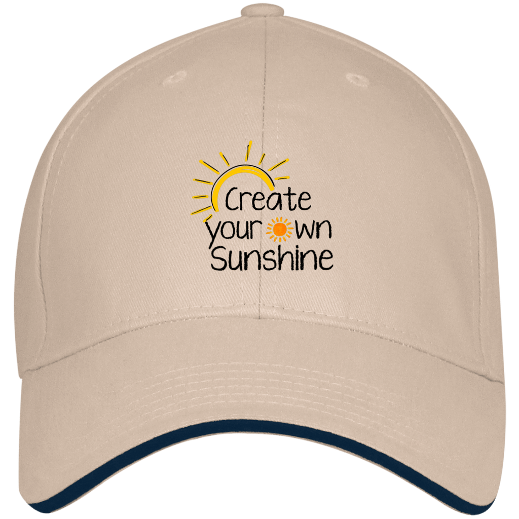 EMBROIDERED SUNSHINE Bayside USA Made Structured Twill Cap With Sandwich Visor