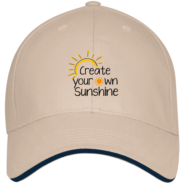 EMBROIDERED SUNSHINE Bayside USA Made Structured Twill Cap With Sandwich Visor