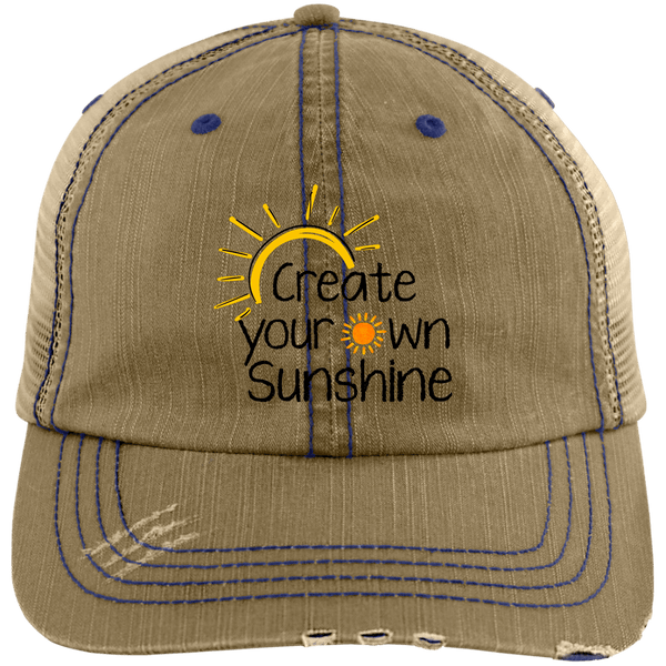 EMBROIDERED SUNSHINE Distressed Unstructured Trucker Cap