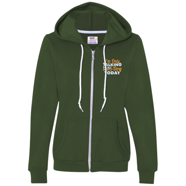 TALK TO MY DOG Ladies Full-Zip Hooded Fleece - EMBROIDERED Design