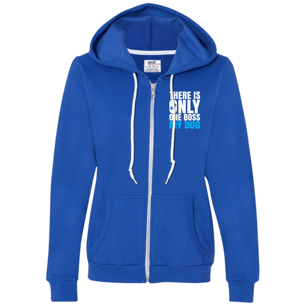DOG IS BOSS Ladies Full-Zip Hooded Fleece - EMBROIDERED Design