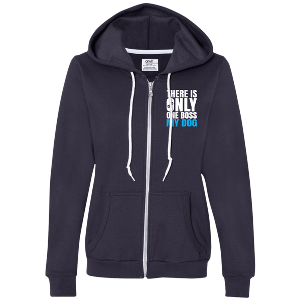 DOG IS BOSS Ladies Full-Zip Hooded Fleece - EMBROIDERED Design
