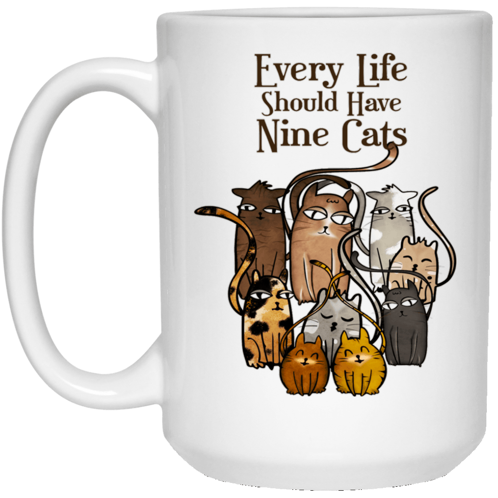 SUPER CUTE 9 CATS White Mug - BIG 15 oz. size
