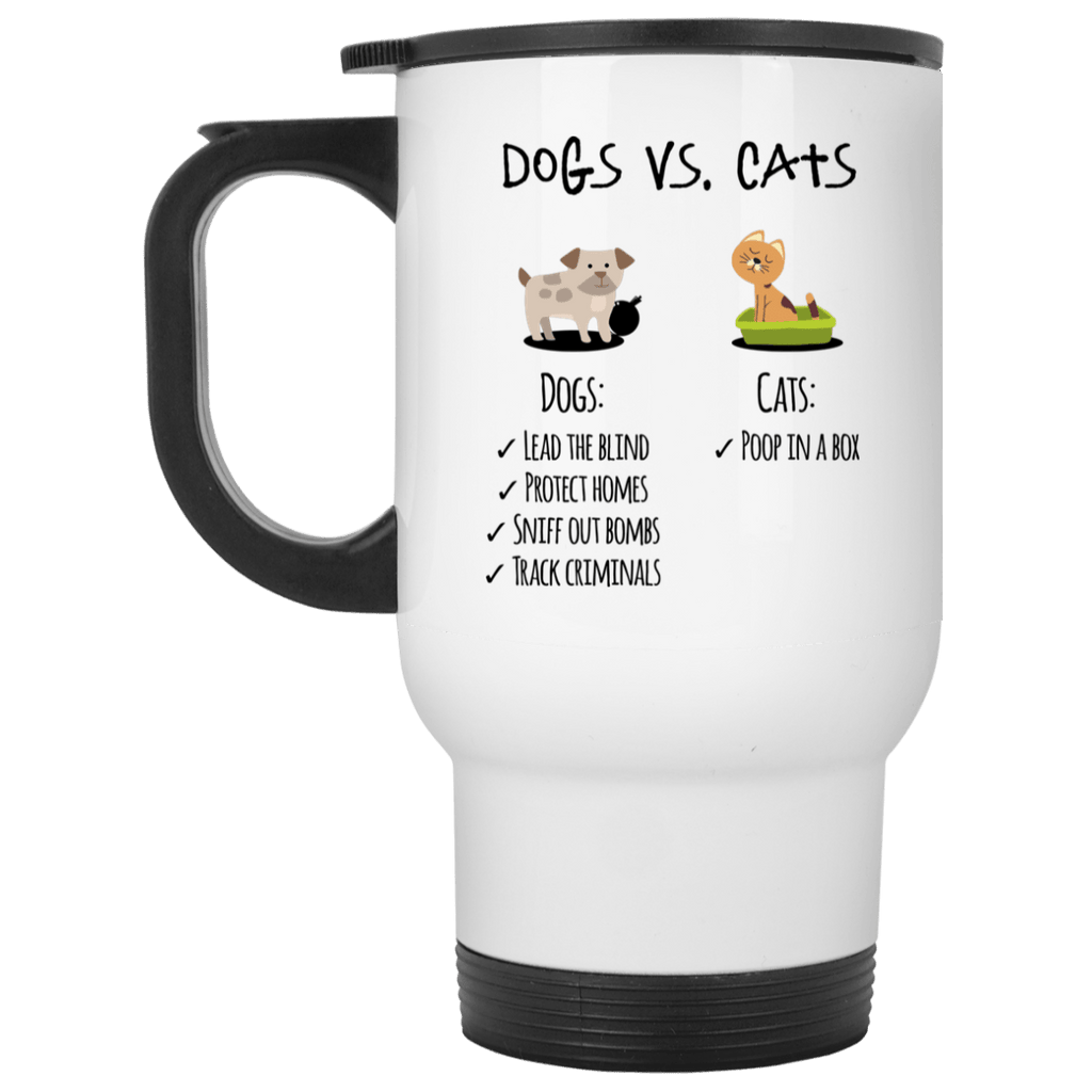 DOGS VS CATS Stainless Steel White Travel Mug - 14 oz.