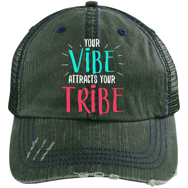 EMBROIDERED VIBE Distressed Unstructured Trucker Cap