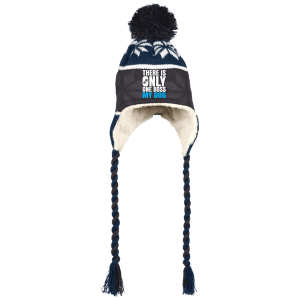 DOG IS BOSS Holloway Hat with Ear Flaps and Braids - EMBROIDERED Design
