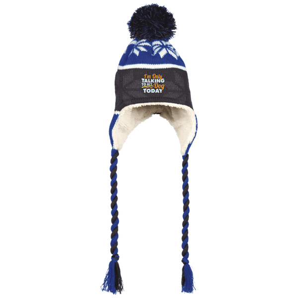 TALKING TO DOG Holloway Hat with Ear Flaps and Braids - EMBROIDERED Design