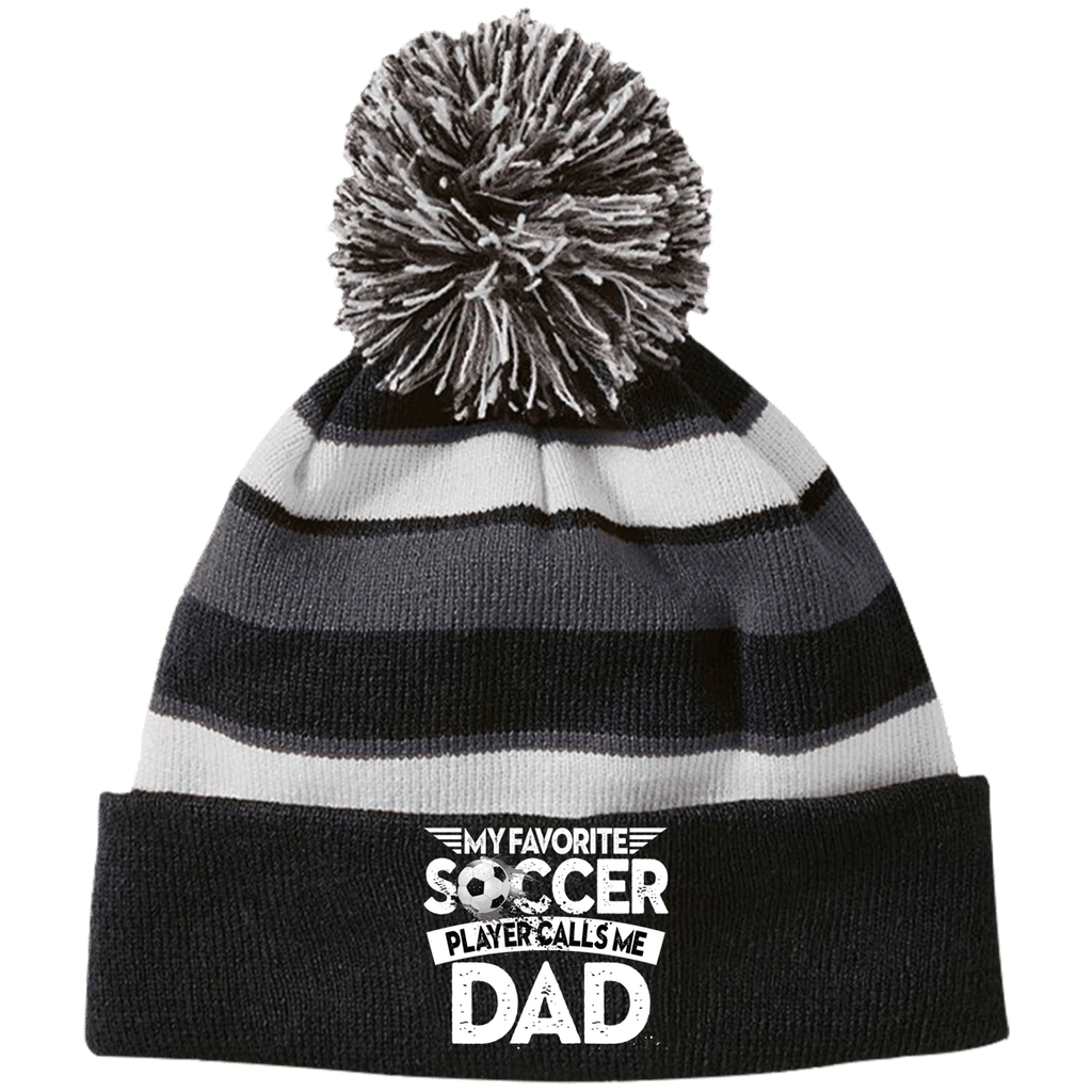 EMBROIDERED Soccer Dad Holloway Striped Beanie with Pom
