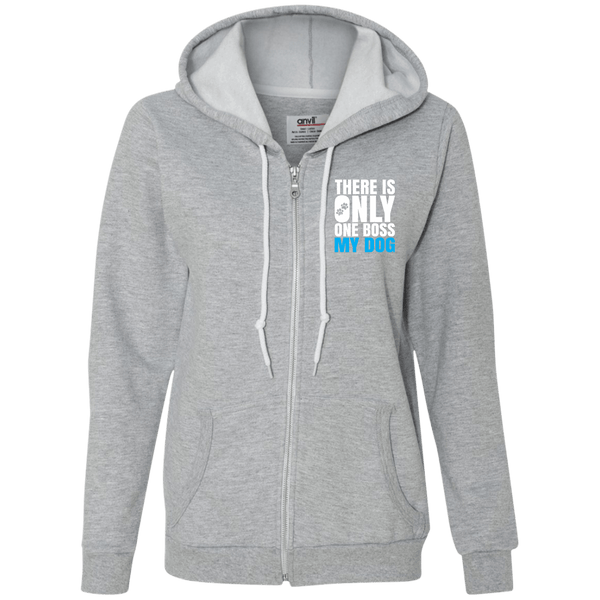 DOG IS BOSS Ladies Full-Zip Hooded Fleece - EMBROIDERED Design