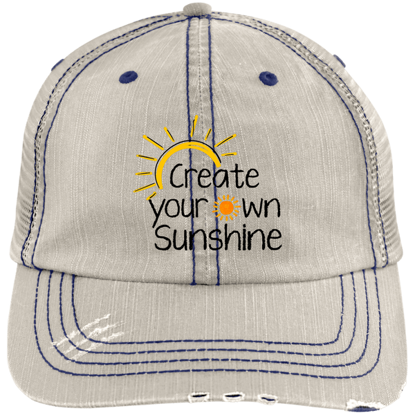 EMBROIDERED SUNSHINE Distressed Unstructured Trucker Cap