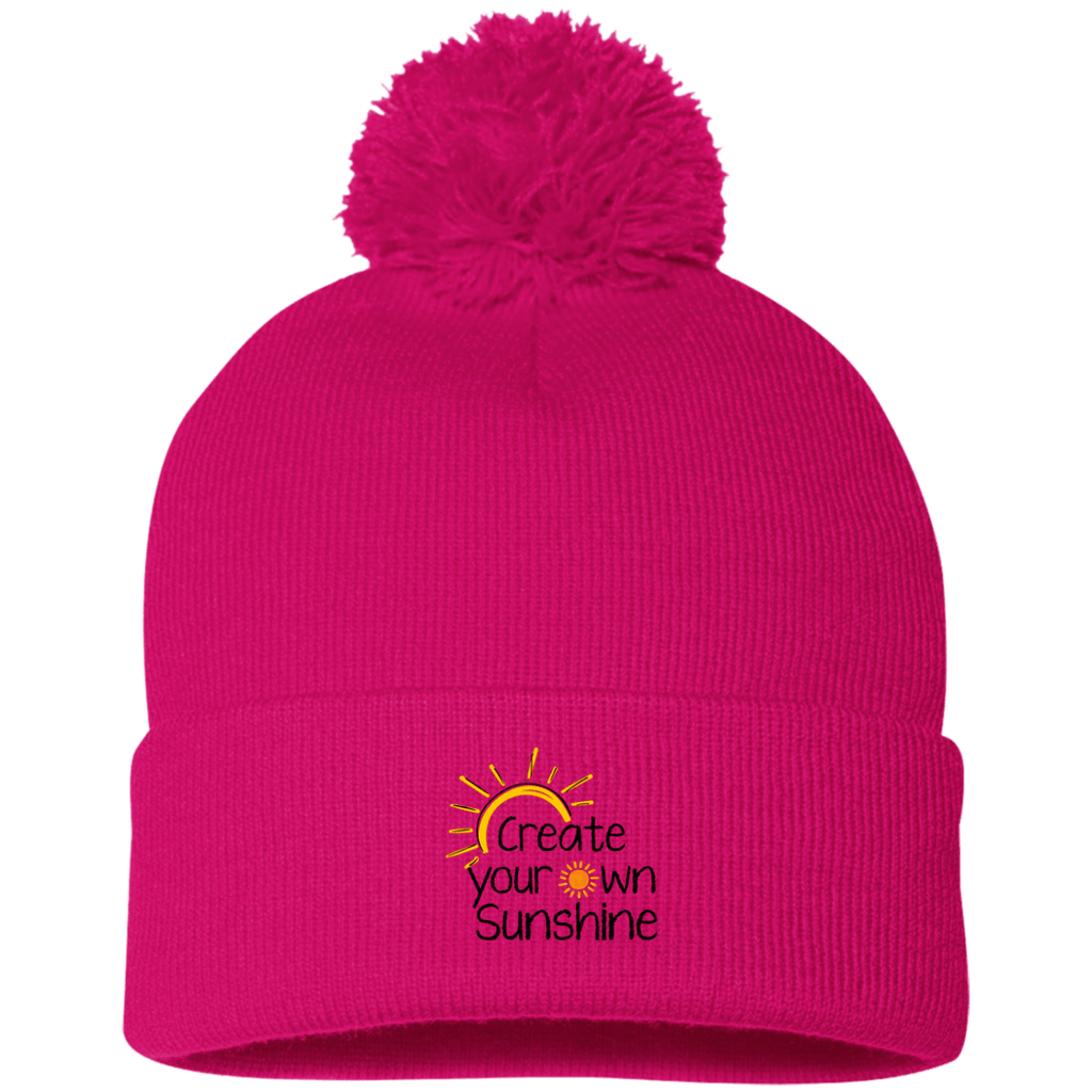 EMBROIDERED SUNSHINE Sportsman Pom Pom Knit Cap