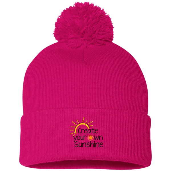 EMBROIDERED SUNSHINE Sportsman Pom Pom Knit Cap