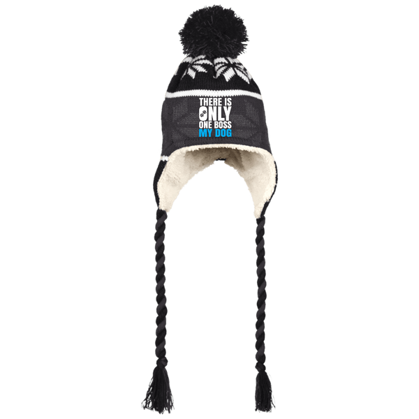 DOG IS BOSS Holloway Hat with Ear Flaps and Braids - EMBROIDERED Design