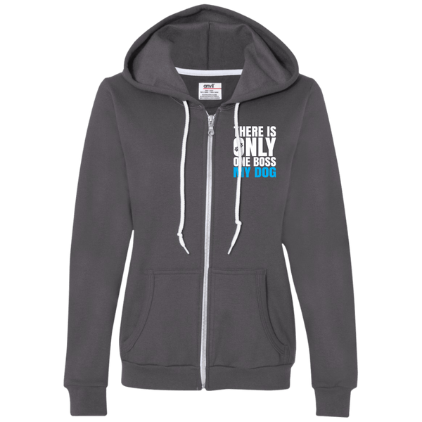 DOG IS BOSS Ladies Full-Zip Hooded Fleece - EMBROIDERED Design