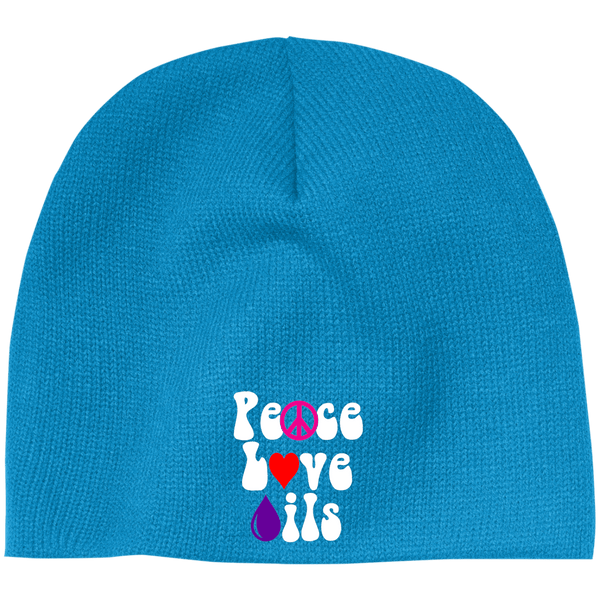 EMBROIDERED PEACE LOVE OILS 100% Acrylic Beanie