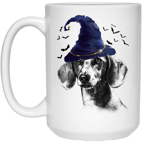 HALLOWEEN PIT BULL WIZARD HAT WHITE MUG - BIG 15 oz. size