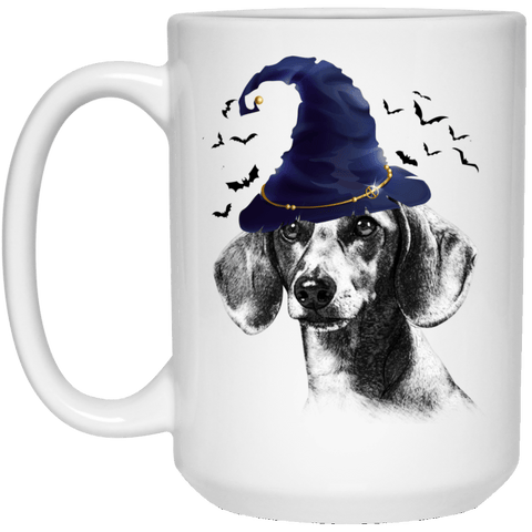 HALLOWEEN PIT BULL WIZARD HAT WHITE MUG - BIG 15 oz. size