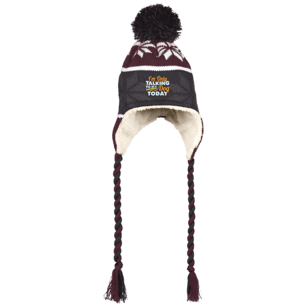 TALKING TO DOG Holloway Hat with Ear Flaps and Braids - EMBROIDERED Design