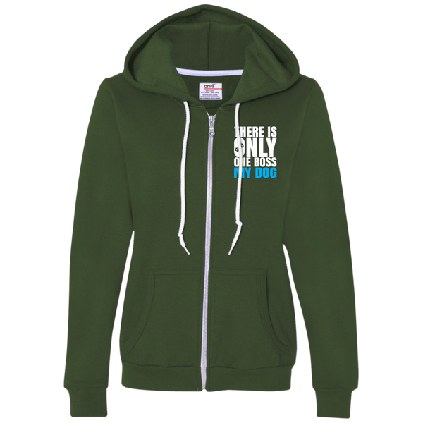 DOG IS BOSS Ladies Full-Zip Hooded Fleece - EMBROIDERED Design