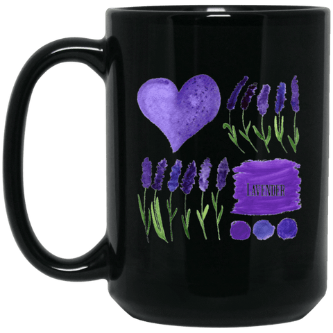 LAVENDER Black Mug - BIG 15 oz. size