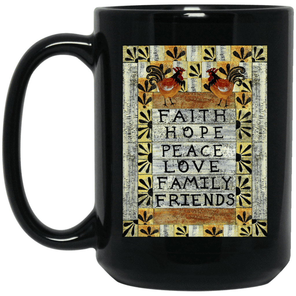 PEACE LOVE FAMILY Black Mug - BIG 15 oz. size
