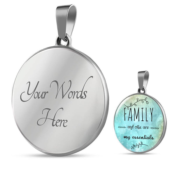 SUPERIOR STAINLESS STEEL FAMILY & OILS NECKLACE - OPTIONAL ENGRAVING ON BACK - 18k GOLD FINISH OPTION TOO