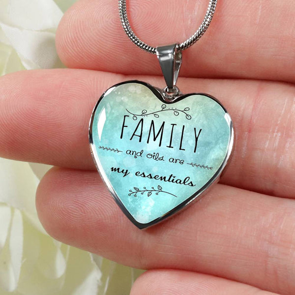 LUXURY STAINLESS STEEL FAMILY & OILS HEART NECKLACE - OPTIONAL ENGRAVING ON BACK - 18k GOLD FINISH OPTION TOO