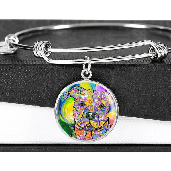 LUXURY PIT BULL SILVER OR GOLD BANGLE BRACELET - OPTIONAL ENGRAVING