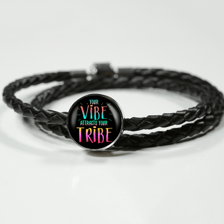 AWESOME "YOUR VIBE" WRAP AROUND BRAIDED LEATHER BRACELET