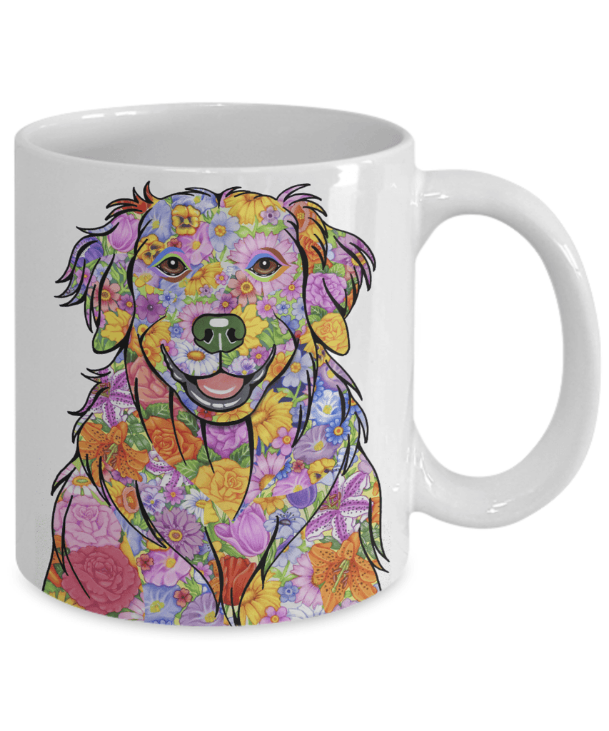FABULOUS FLOWER GOLDEN RETRIEVER WHITE MUG - DESIGN ON BOTH SIDES