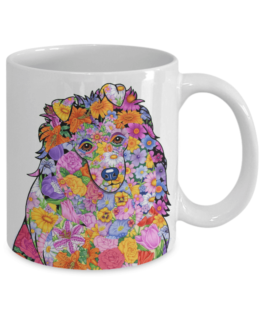 FABULOUS FLOWER SHETLAND SHEEPDOG WHITE MUG - DESIGN ON BOTH SIDES