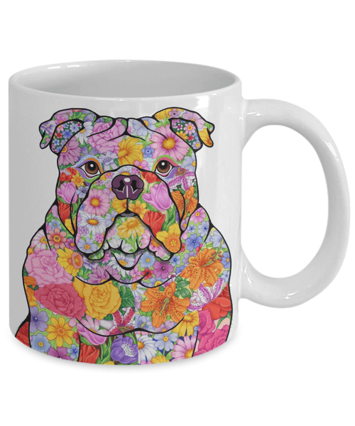 FABULOUS FLOWER BULLDOG WHITE MUG - DESIGN ON BOTH SIDES