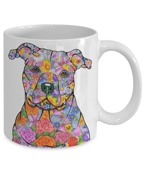 FABULOUS FLOWER PIT BULL WHITE MUG - DESIGN ON BOTH SIDES