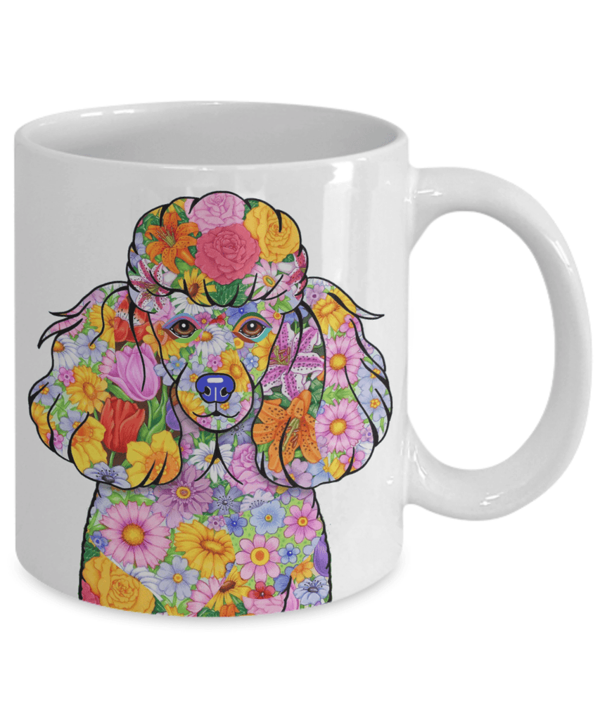 FABULOUS FLOWER POODLE WHITE MUG - DESIGN ON BOTH SIDES