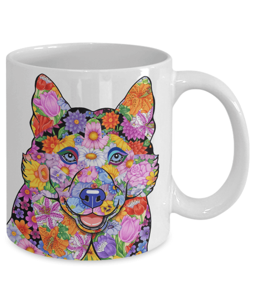 FABULOUS FLOWER HUSKY WHITE MUG - DESIGN ON BOTH SIDES